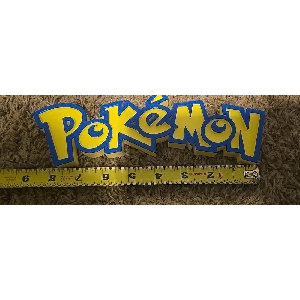 Pokemon 3D Printed Text Logo Sign Display Plaque - Yellow & Blue